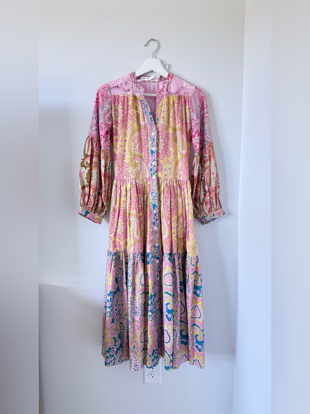 Charina  Sarte Paisley Print Midi Length Dress Cotton Colorful Summer Women XS